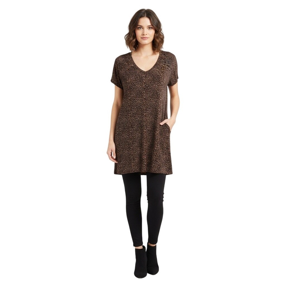 Social Standard by Sanctuary Brown‎ Leopard Print V-Neck Tunic Dress Small